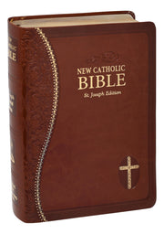 Brown and gold Bible on a white background.