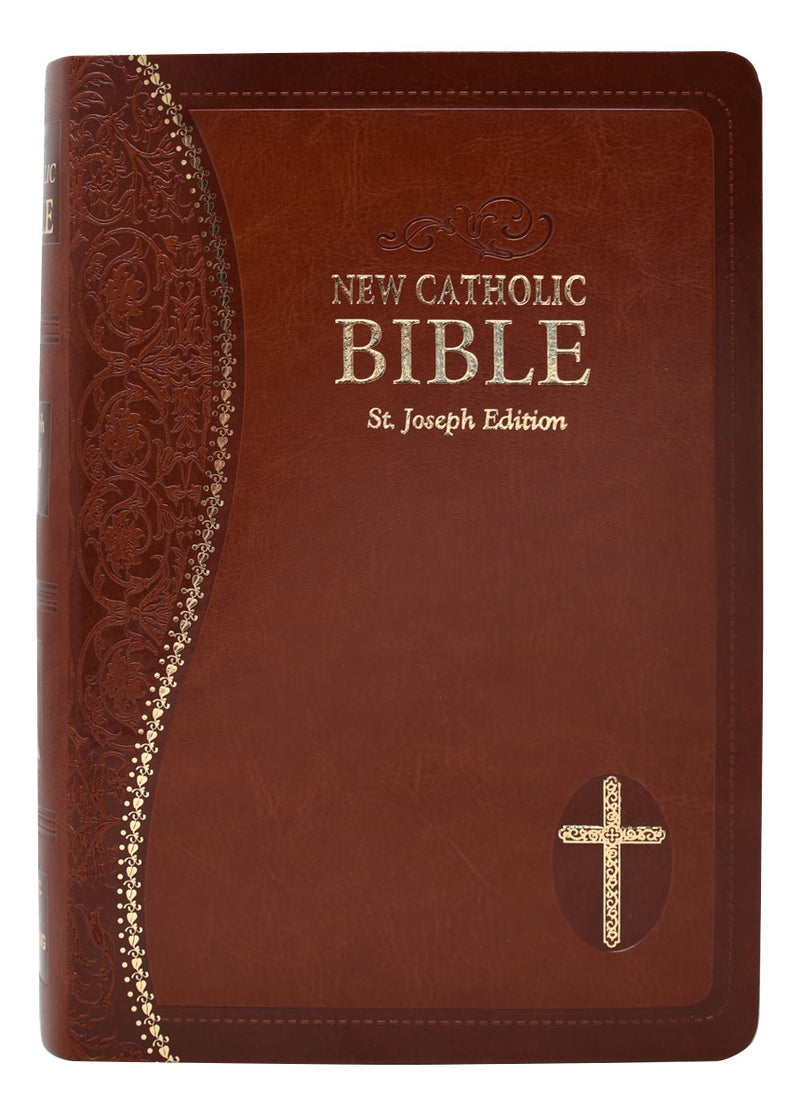 Brown and gold Bible on a white background.