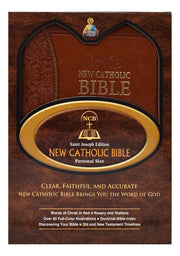 Brown and gold Bible on a white background.
