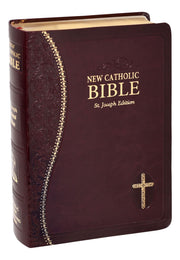 Burgundy and gold Bible on a white background.