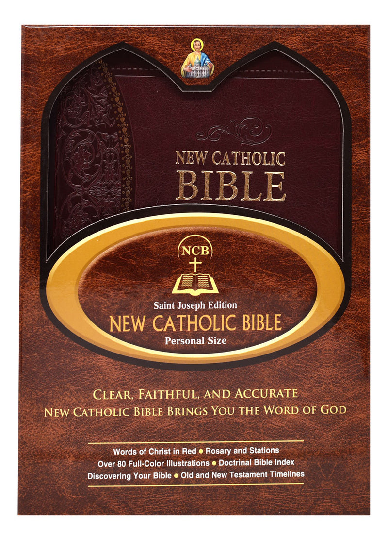 Burgundy and gold Bible on a white background.