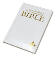 White Bible for Catholic First Communion on a white background