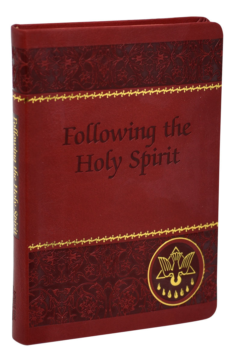 Red and gold foil prayer book on a white background.