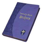 Lavender Catholic Book of Prayers with gold text and cross emblem on a white background