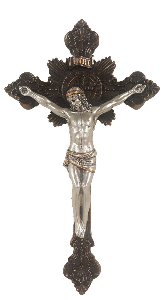 Benedictine Crucifix - Bronze with Pewter Corpus 7.75"