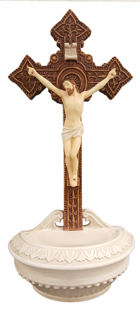 Crucifix Holy Water Font Painted 9"