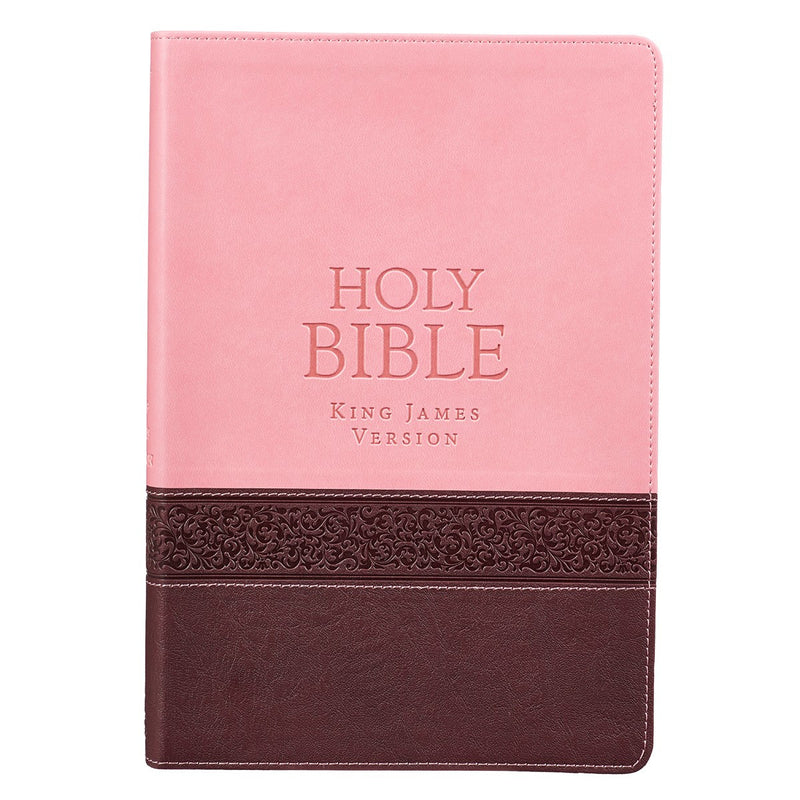 Large Print KJV Bible - Pink & Brown Faux Leather | (Personalizable!)