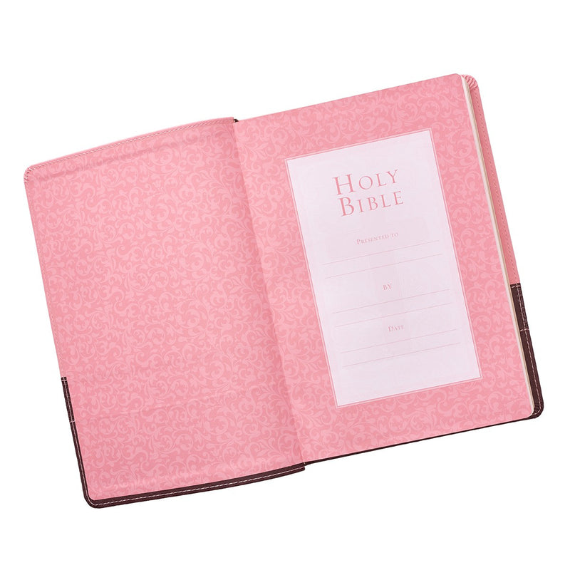 Large Print KJV Bible - Pink & Brown Faux Leather | (Personalizable!)