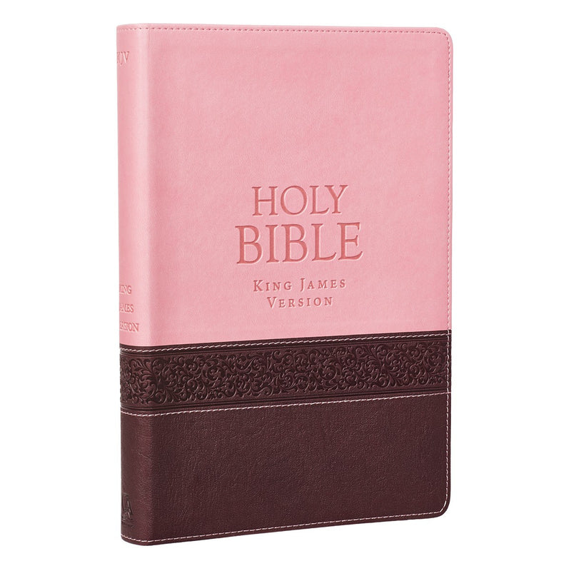 Large Print KJV Bible - Pink & Brown Faux Leather | (Personalizable!)