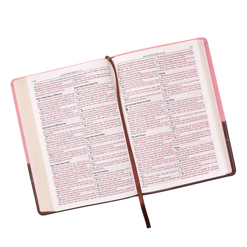 Large Print KJV Bible - Pink & Brown Faux Leather | (Personalizable!)