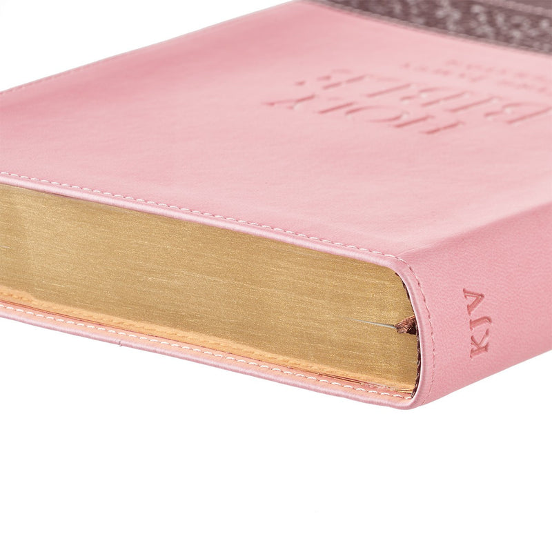 Large Print KJV Bible - Pink & Brown Faux Leather | (Personalizable!)