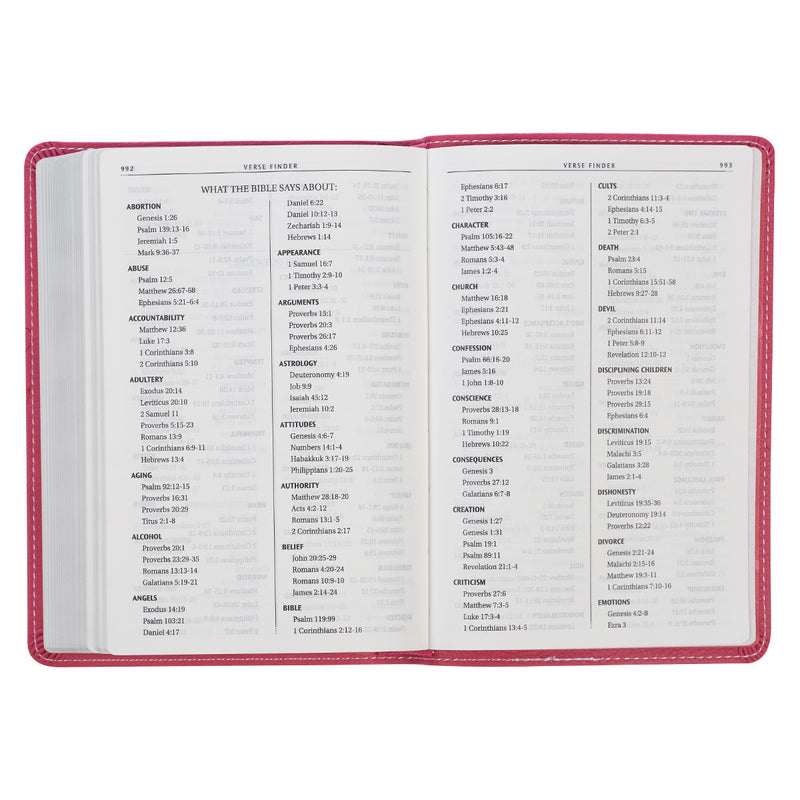 Pink Bible on a white background